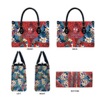 Sydney Roosters Leather Bag Tropical Hibiscus Floral Pattern With Red And Blue Accents