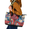 Sydney Roosters Leather Tote Bag Tropical Hibiscus Floral Pattern With Red And Blue Accents