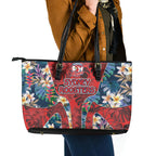 Sydney Roosters Leather Tote Bag Tropical Hibiscus Floral Pattern With Red And Blue Accents