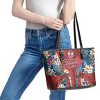 Sydney Roosters Leather Tote Bag Tropical Hibiscus Floral Pattern With Red And Blue Accents