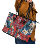 Sydney Roosters Leather Tote Bag Tropical Hibiscus Floral Pattern With Red And Blue Accents
