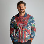 Sydney Roosters Long Sleeve Polo Shirt Tropical Hibiscus Floral Pattern With Red And Blue Accents