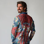 Sydney Roosters Long Sleeve Polo Shirt Tropical Hibiscus Floral Pattern With Red And Blue Accents