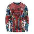 Sydney Roosters Long Sleeve Shirt Tropical Hibiscus Floral Pattern With Red And Blue Accents