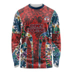 Sydney Roosters Long Sleeve Shirt Tropical Hibiscus Floral Pattern With Red And Blue Accents