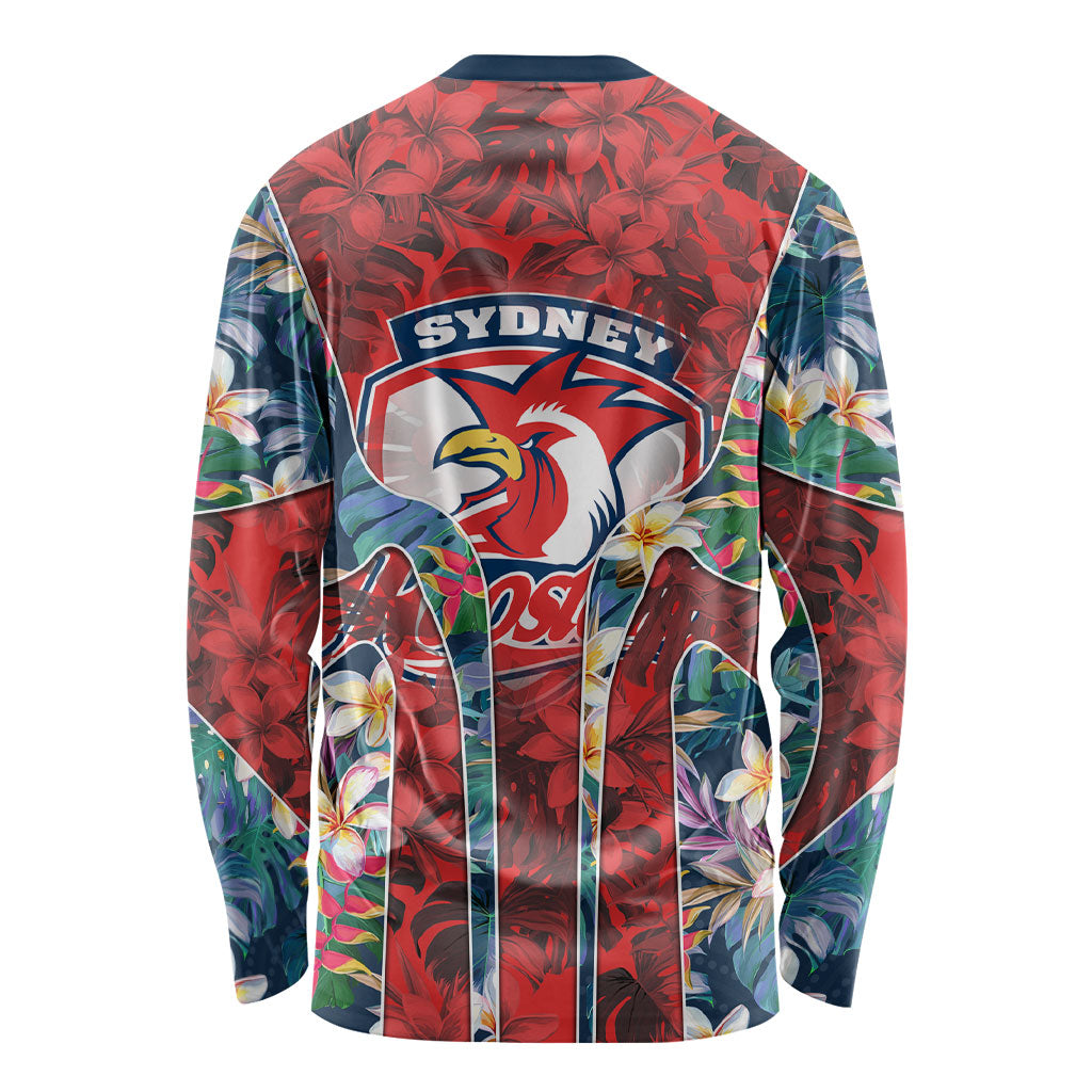 Sydney Roosters Long Sleeve Shirt Tropical Hibiscus Floral Pattern With Red And Blue Accents