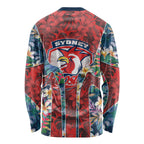 Sydney Roosters Long Sleeve Shirt Tropical Hibiscus Floral Pattern With Red And Blue Accents