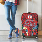 Sydney Roosters Luggage Cover Tropical Hibiscus Floral Pattern With Red And Blue Accents