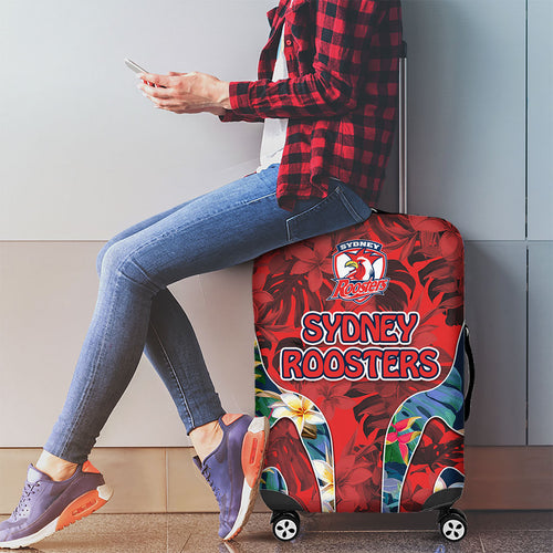 Sydney Roosters Luggage Cover Tropical Hibiscus Floral Pattern With Red And Blue Accents
