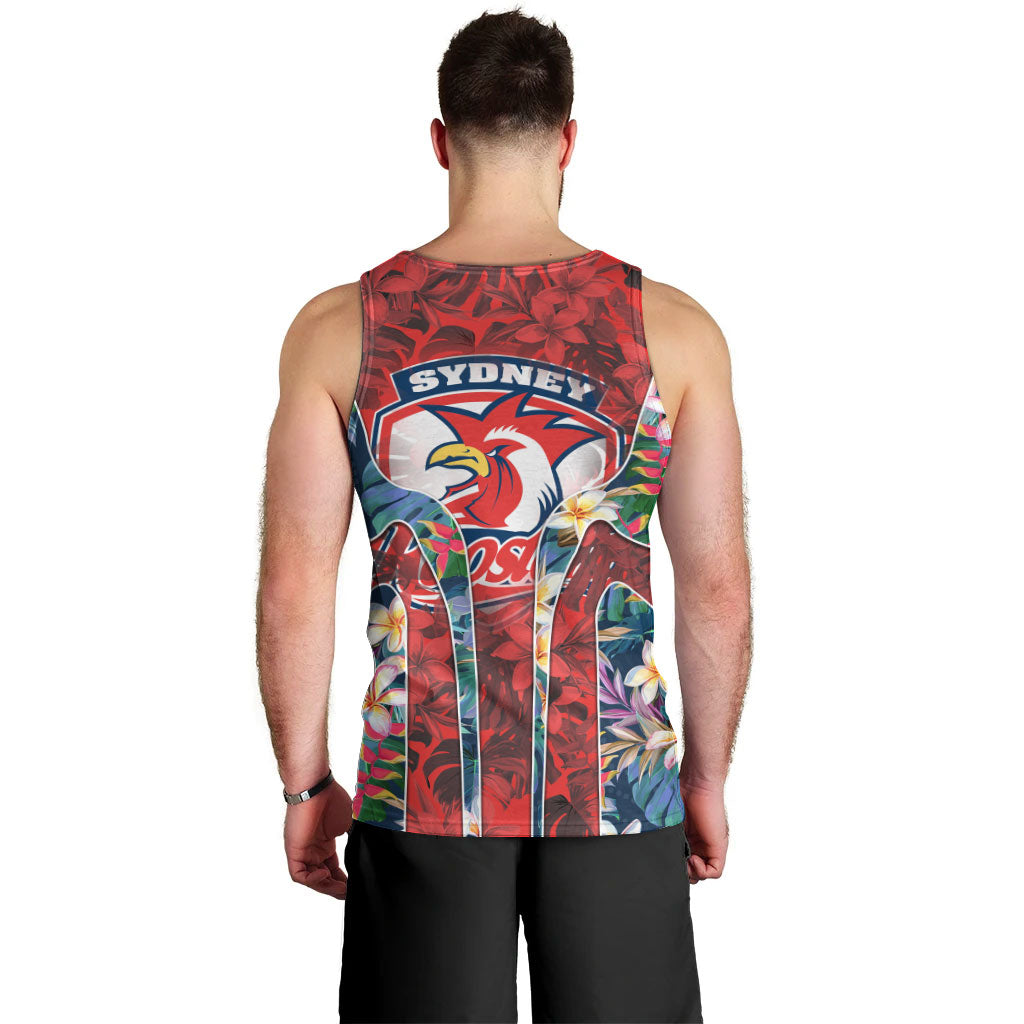 Sydney Roosters Men Tank Top Tropical Hibiscus Floral Pattern With Red And Blue Accents