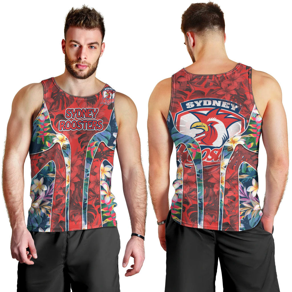 Sydney Roosters Men Tank Top Tropical Hibiscus Floral Pattern With Red And Blue Accents