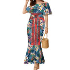 Sydney Roosters Mermaid Dress Tropical Hibiscus Floral Pattern With Red And Blue Accents