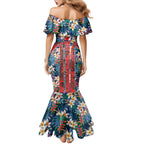 Sydney Roosters Mermaid Dress Tropical Hibiscus Floral Pattern With Red And Blue Accents