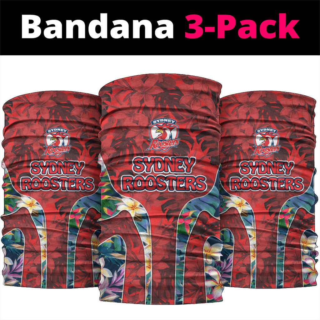 Sydney Roosters Neck Gaiter Tropical Hibiscus Floral Pattern With Red And Blue Accents