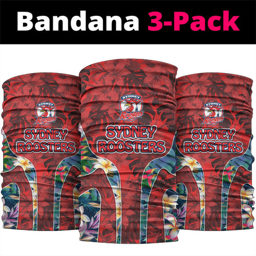 Sydney Roosters Neck Gaiter Tropical Hibiscus Floral Pattern With Red And Blue Accents
