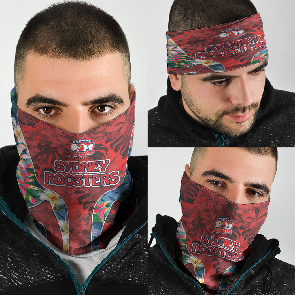 Sydney Roosters Neck Gaiter Tropical Hibiscus Floral Pattern With Red And Blue Accents