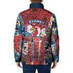 Sydney Roosters Padded Jacket Tropical Hibiscus Floral Pattern With Red And Blue Accents