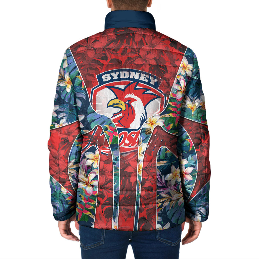 Sydney Roosters Padded Jacket Tropical Hibiscus Floral Pattern With Red And Blue Accents