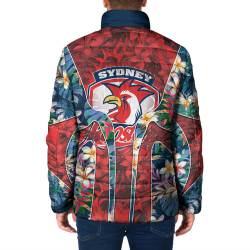 Sydney Roosters Padded Jacket Tropical Hibiscus Floral Pattern With Red And Blue Accents