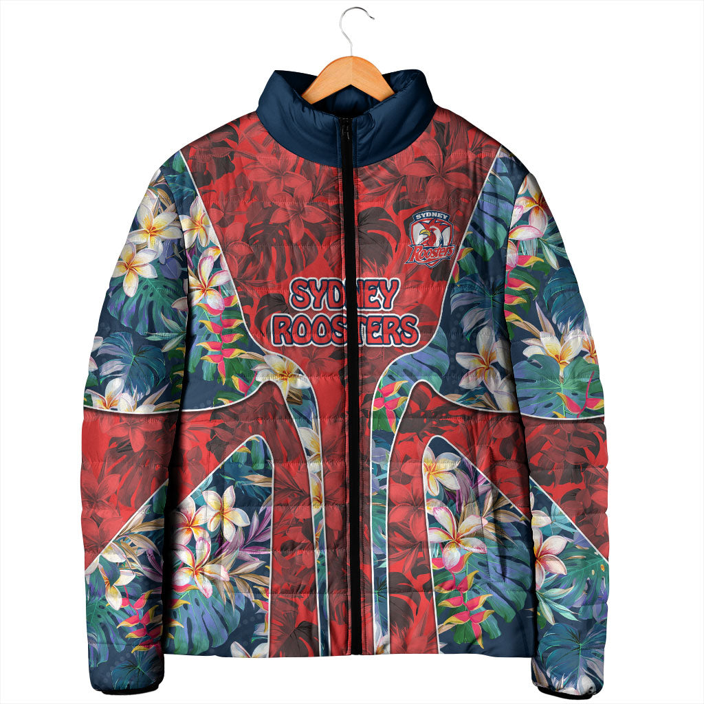 Sydney Roosters Padded Jacket Tropical Hibiscus Floral Pattern With Red And Blue Accents