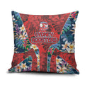 Sydney Roosters Pillow Cover Tropical Hibiscus Floral Pattern With Red And Blue Accents