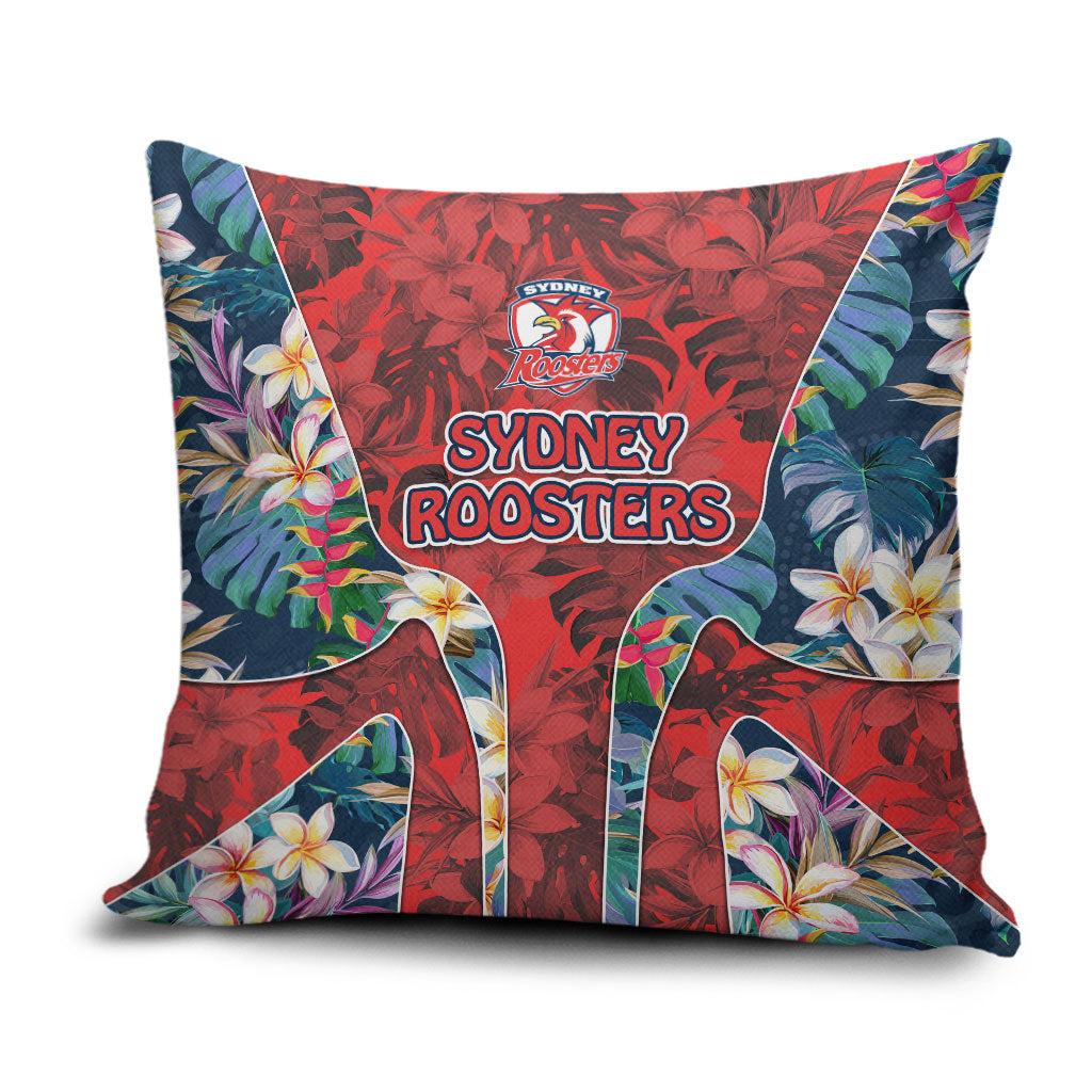 Sydney Roosters Pillow Cover Tropical Hibiscus Floral Pattern With Red And Blue Accents