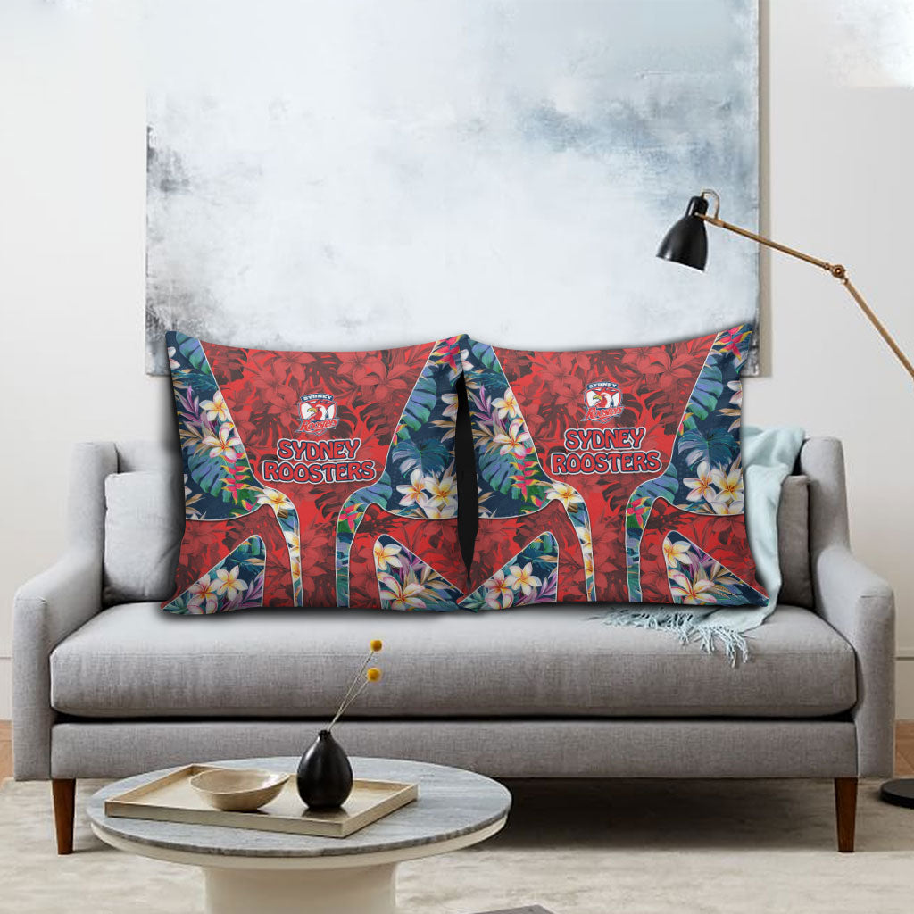 Sydney Roosters Pillow Cover Tropical Hibiscus Floral Pattern With Red And Blue Accents