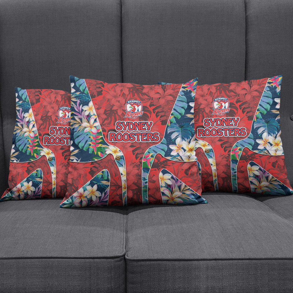 Sydney Roosters Pillow Cover Tropical Hibiscus Floral Pattern With Red And Blue Accents