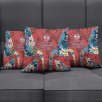 Sydney Roosters Pillow Cover Tropical Hibiscus Floral Pattern With Red And Blue Accents