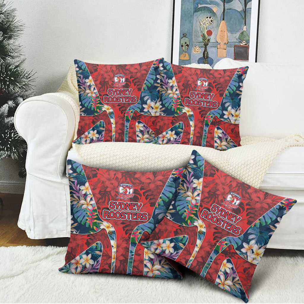 Sydney Roosters Pillow Cover Tropical Hibiscus Floral Pattern With Red And Blue Accents