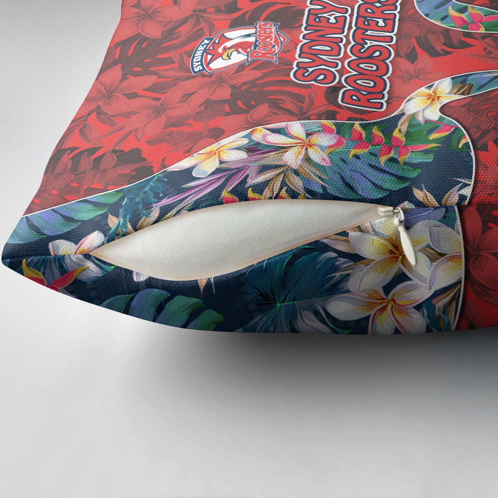 Sydney Roosters Pillow Cover Tropical Hibiscus Floral Pattern With Red And Blue Accents
