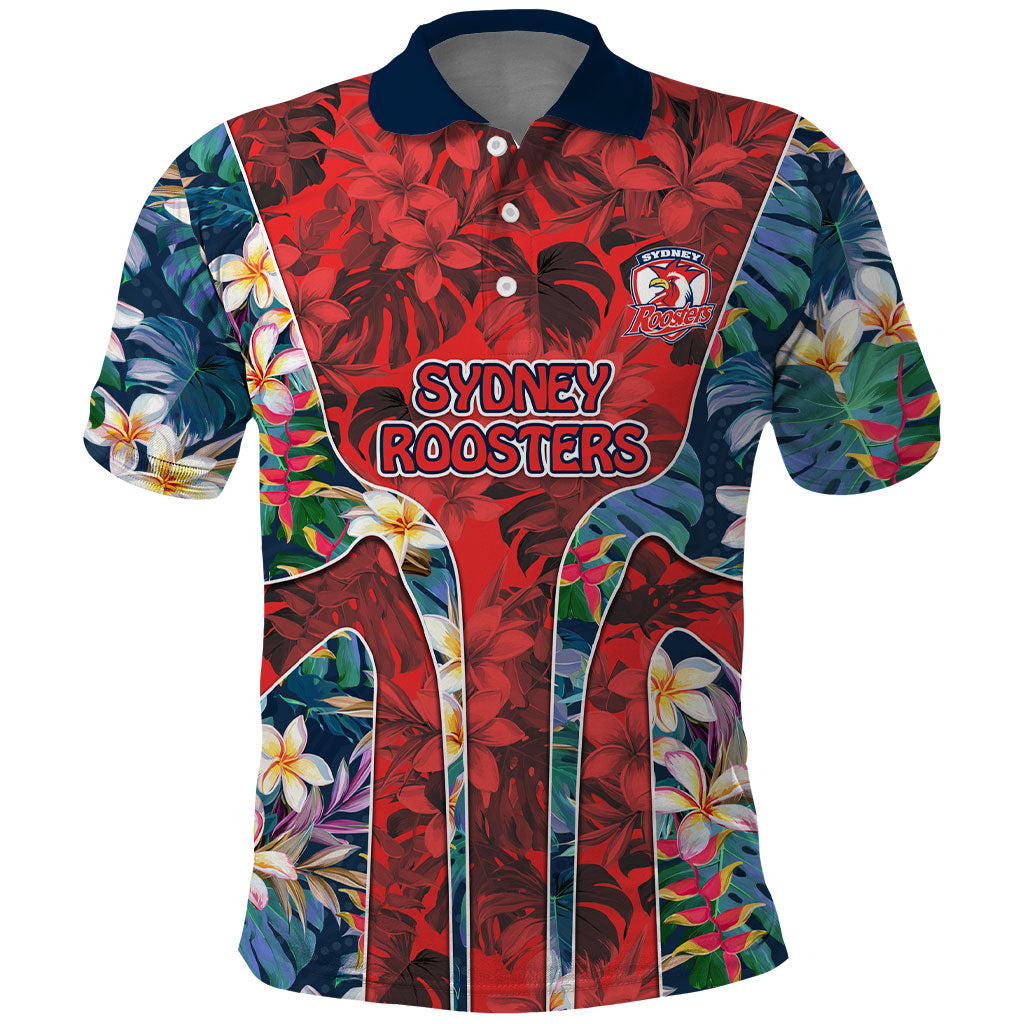 Sydney Roosters Polo Shirt Tropical Hibiscus Floral Pattern With Red And Blue Accents