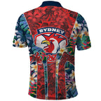 Sydney Roosters Polo Shirt Tropical Hibiscus Floral Pattern With Red And Blue Accents