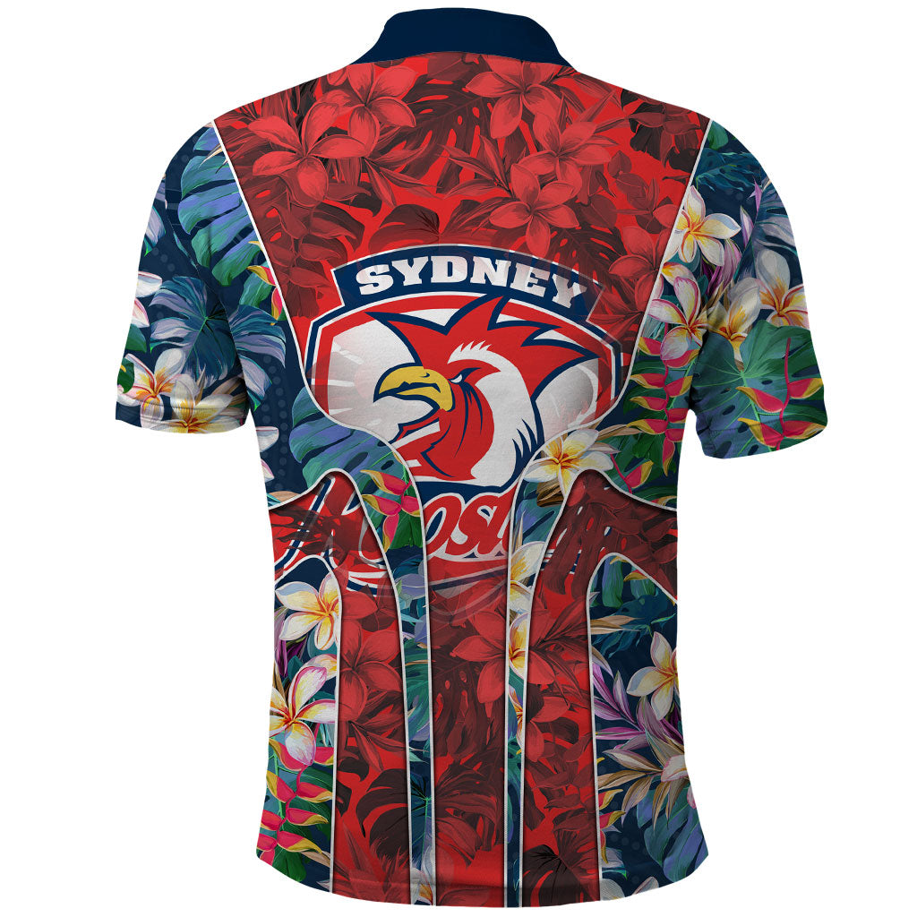Sydney Roosters Polo Shirt Tropical Hibiscus Floral Pattern With Red And Blue Accents