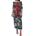 Sydney Roosters Puletasi Tropical Hibiscus Floral Pattern With Red And Blue Accents