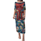 Sydney Roosters Puletasi Tropical Hibiscus Floral Pattern With Red And Blue Accents