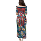 Sydney Roosters Puletasi Tropical Hibiscus Floral Pattern With Red And Blue Accents