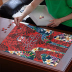 Sydney Roosters Puzzle Tropical Hibiscus Floral Pattern With Red And Blue Accents