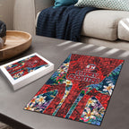 Sydney Roosters Puzzle Tropical Hibiscus Floral Pattern With Red And Blue Accents