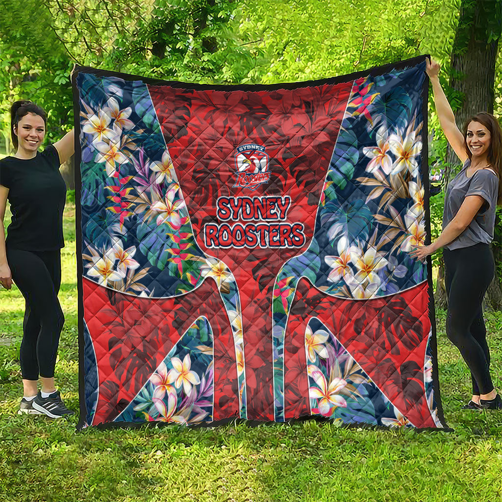 Sydney Roosters Quilt Tropical Hibiscus Floral Pattern With Red And Blue Accents