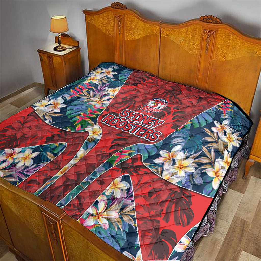 Sydney Roosters Quilt Tropical Hibiscus Floral Pattern With Red And Blue Accents