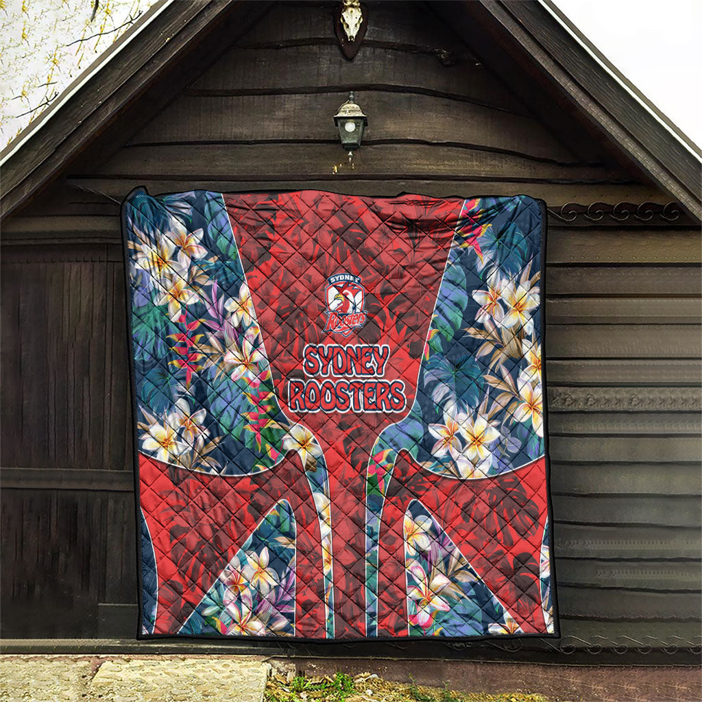 Sydney Roosters Quilt Tropical Hibiscus Floral Pattern With Red And Blue Accents