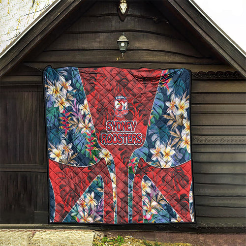Sydney Roosters Quilt Tropical Hibiscus Floral Pattern With Red And Blue Accents