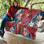 Sydney Roosters Quilt Tropical Hibiscus Floral Pattern With Red And Blue Accents