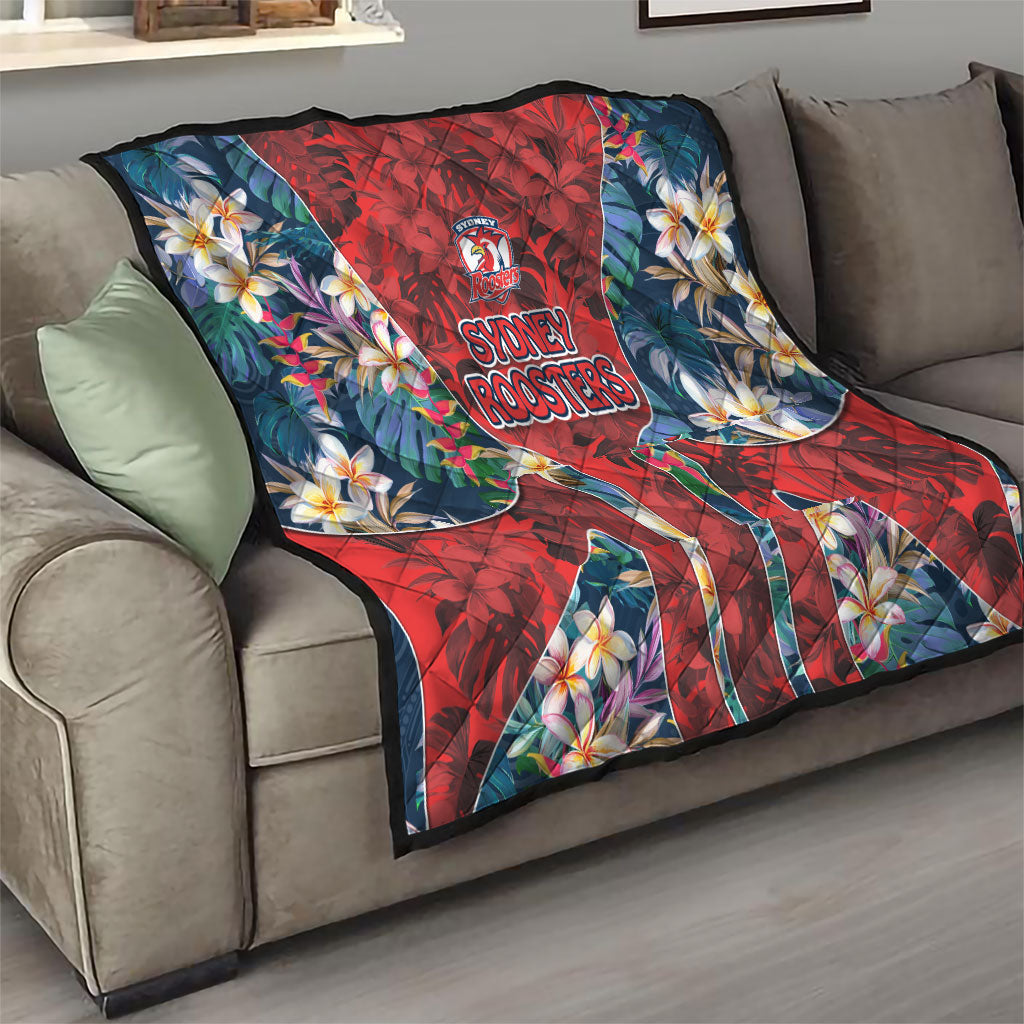 Sydney Roosters Quilt Tropical Hibiscus Floral Pattern With Red And Blue Accents