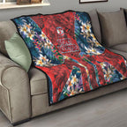 Sydney Roosters Quilt Tropical Hibiscus Floral Pattern With Red And Blue Accents