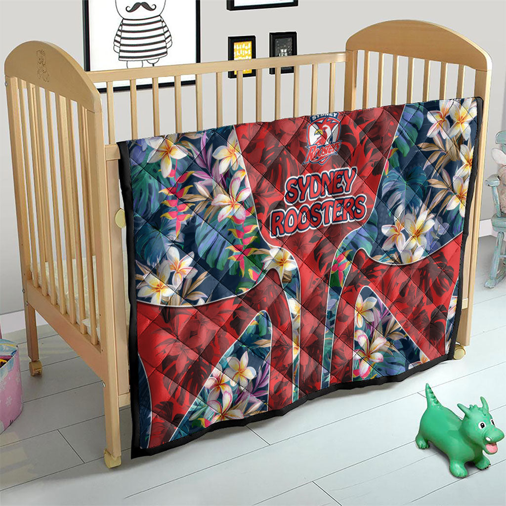 Sydney Roosters Quilt Tropical Hibiscus Floral Pattern With Red And Blue Accents