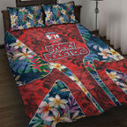 Sydney Roosters Quilt Bed Set Tropical Hibiscus Floral Pattern With Red And Blue Accents