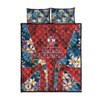 Sydney Roosters Quilt Bed Set Tropical Hibiscus Floral Pattern With Red And Blue Accents
