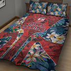 Sydney Roosters Quilt Bed Set Tropical Hibiscus Floral Pattern With Red And Blue Accents